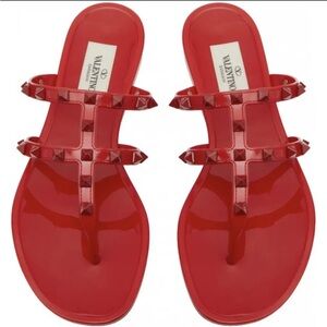 Valentino Garavani Rockstud PVC thong sandals Red with dust bag